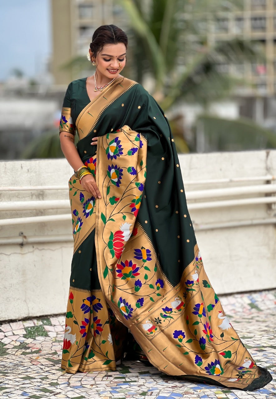 Half All Over Brocade Border Paithani