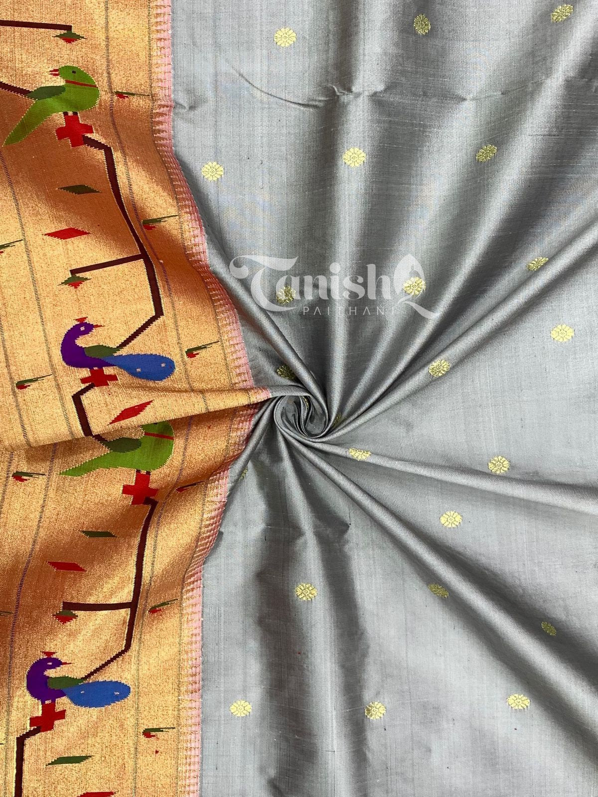 Pure Silk Handloom Peacock Parrot Brocade Paithani