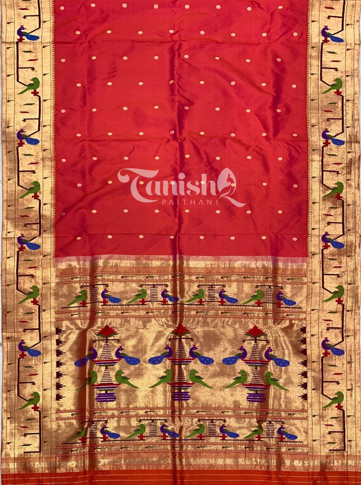 Pure Silk Handloom Peacock Parrot Brocade Paithani