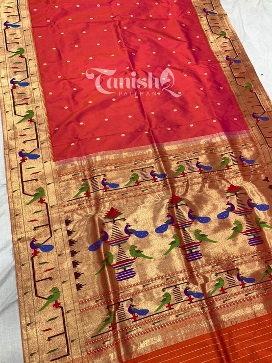 Pure Silk Handloom Peacock Parrot Brocade Paithani