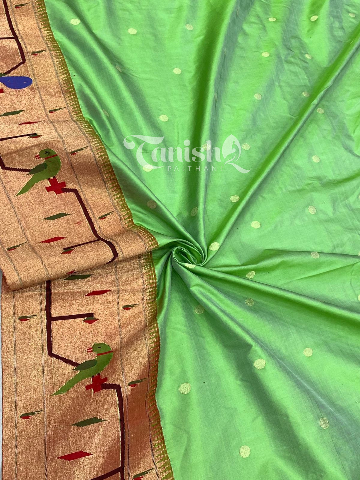 Pure Silk Handloom Peacock Parrot Brocade Paithani