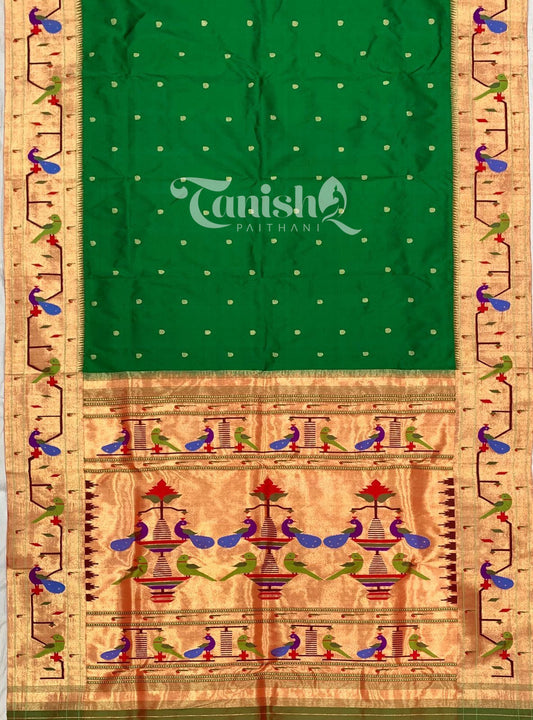 Pure Silk Handloom Peacock Parrot Brocade Paithani