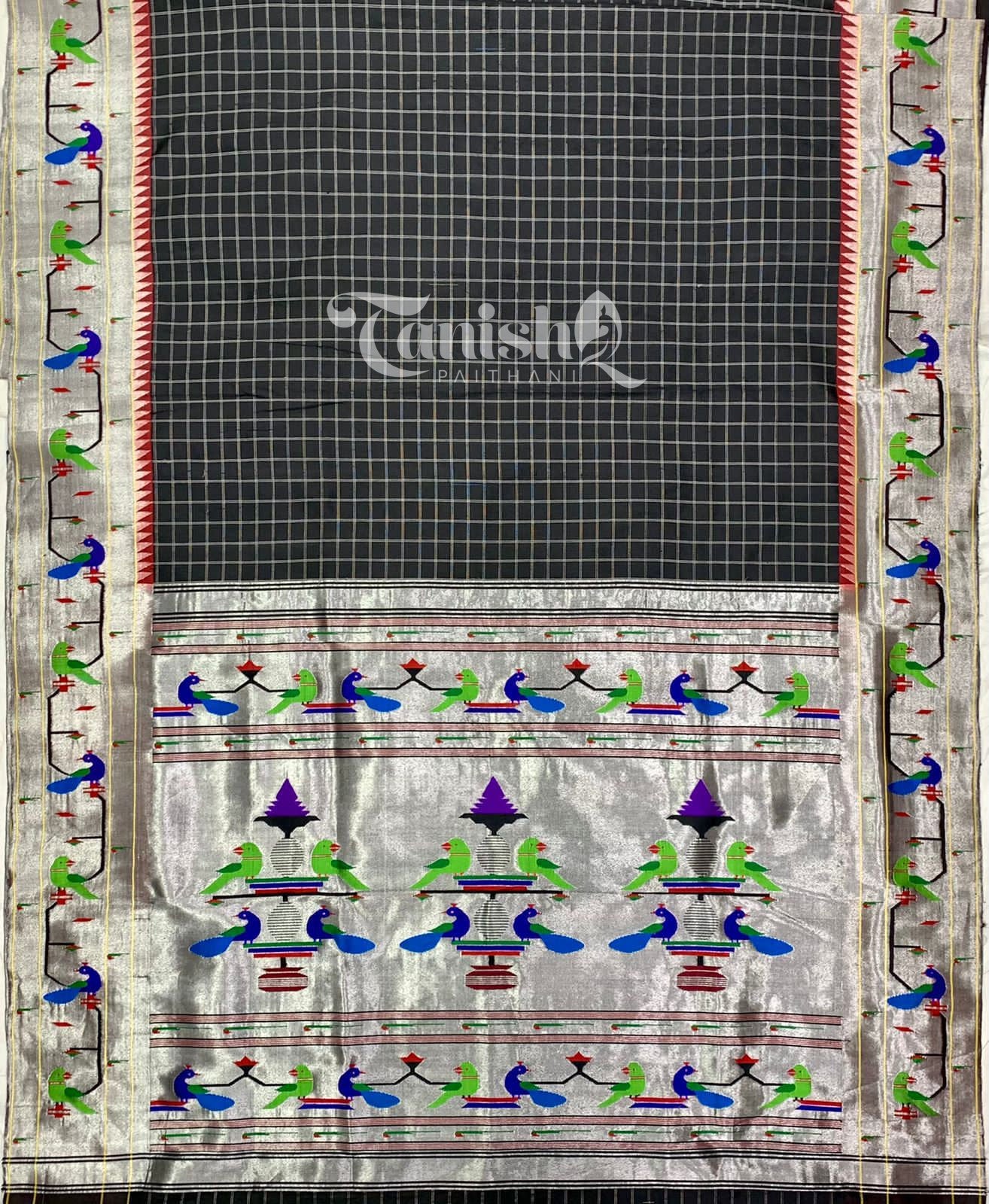 Pure Silk Handloom Peacock Parrot Brocade Paithani