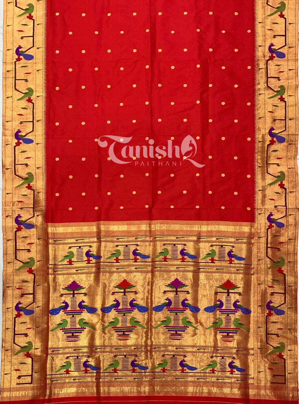 Pure Silk Handloom Peacock Parrot Brocade Paithani