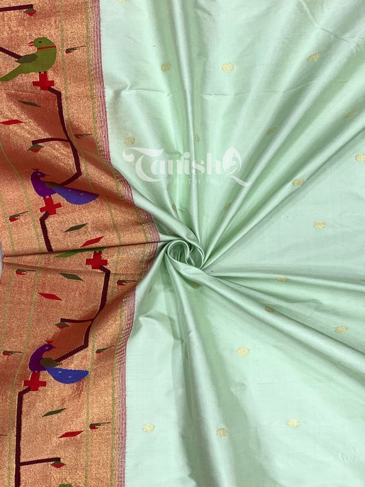 Pure Silk Handloom Peacock Parrot Brocade Paithani